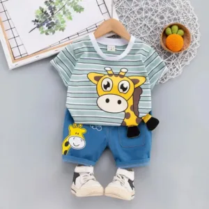 Mini Fashion™ - Giraffe Print - Katoenen Kledingset Groen / 110 (4-5 jaar) | Educatief Speelgoed