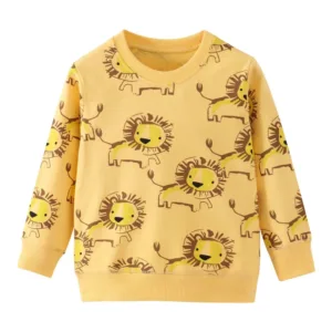 Mini Fashion™ - Geweldige Printen - Sweater Geel - Leeuw / 130 (6 jaar) | Educatief Speelgoed