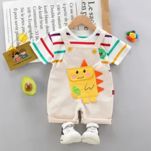 Mini Fashion™ - Dino Overal - Kinderoutfit Beige / 100 (3-4 jaar) | Educatief Speelgoed