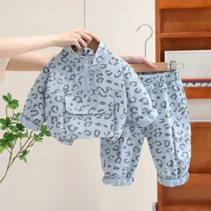 Mini Fashion™ - Coole Luipaard Print - 2-Delige Kledingset Blauw / 100 (3 jaar) | Educatief Speelgoed