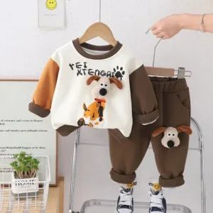 Mini Fashion™ - Trendy&Comfortabel - Hondjes Trainingspak Khaki / 120 (5 jaar) | Educatief Speelgoed