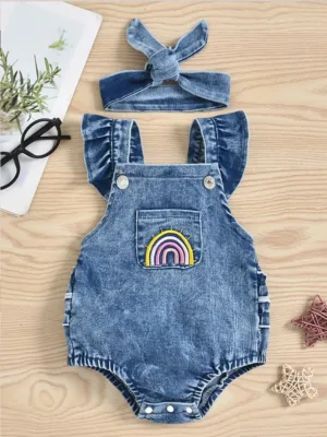 Mini Fashion™ - Leuke Look - Denim Romper 90  (9-12 maanden) | Educatief Speelgoed