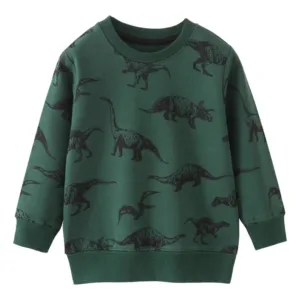 Mini Fashion™ - Geweldige Printen - Sweater Groen - Dinosaurus / 140 (7 jaar) | Educatief Speelgoed