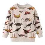 Mini Fashion™ - Geweldige Printen - Sweater Lichtgrijs - Dinosaurus / 130 (6 jaar) | Educatief Speelgoed
