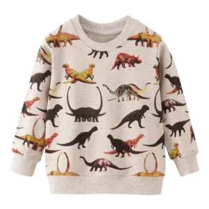 Mini Fashion™ - Geweldige Printen - Sweater Lichtgrijs - Dinosaurus / 120 (5 jaar) | Educatief Speelgoed