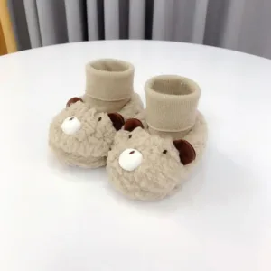 Mini Fashion™ - Beertjes - Baby Slofjes Khaki / 16 (0-6 maanden) | Educatief Speelgoed