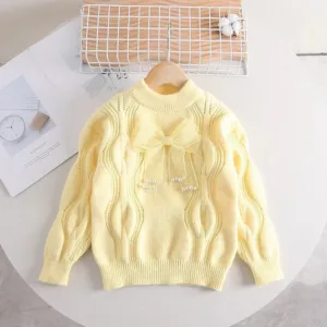Mini Fashion™ - Warm&Stijlvol - Meiden Trui met strik Geel / 120 (4 jaar) | Educatief Speelgoed