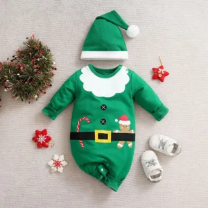 Mini Fashion™ - Zacht Materiaal - Baby Kerstkostuum Groen Wit / 62 (0-3 maanden) | Educatief Speelgoed