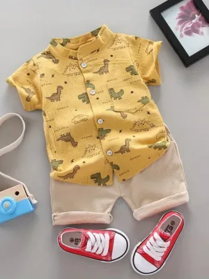 Mini Fashion™ - Ideaal Voor Buitenspelen - Dino Zomer Set Geel / 80 (9-12 maanden) | Educatief Speelgoed