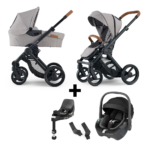 Kinderwagen Mutsy Evo Concrete Melange/Cognac + Autostoel Maxi-Cosi Pebble 360, Base&Adapterset
