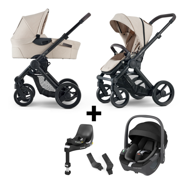 Kinderwagen Mutsy Evo Infinite Sand/Dark Brown + Autostoel Maxi-Cosi Pebble 360, Base&Adapterset - Afbeelding 1