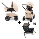Set |Kinderwagen The Jiffle Wagon 2 Clay Incl. Autostoel Novi Baby Jacky Pro 360 Dark Taupe&Base + Voetenzak