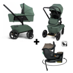 Set |Kinderwagen The Jiffle Wagon 2 Pine Incl. Autostoel Novi Baby Jacky Pro 360 Dark Taupe&Base + Voetenzak