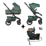 Kinderwagen Easywalker Jimmey Air Pine Green met Autostoel Novi Baby® Jacky Pro 360 Dark Taupe&Base