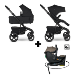 Kinderwagen Easywalker Jimmey Pepper Black met Autostoel Novi Baby® Jacky Pro 360 Dark Taupe&Base