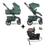Kinderwagen Easywalker Jimmey Pine Green met Autostoel Novi Baby® Jacky Pro 360 Dark Taupe&Base