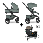 Kinderwagen Easywalker Jimmey Thyme Green met Autostoel Novi Baby® Jacky Pro 360 Dark Taupe&Base