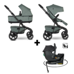 Kinderwagen Easywalker Jimmey Thyme Green met Autostoel Novi Baby® Jacky Pro 360&Base