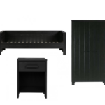 Kinderkamer Woood Dennis Bedbank 1-pers + Kast 2-deurs + Nachtkast Zwart Geborsteld