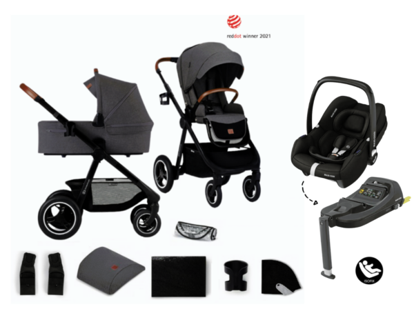 Kinderwagen Kinderkraft Everyday Dark Grey met Autostoel Maxi-Cosi CabrioFix met Base - Afbeelding 1