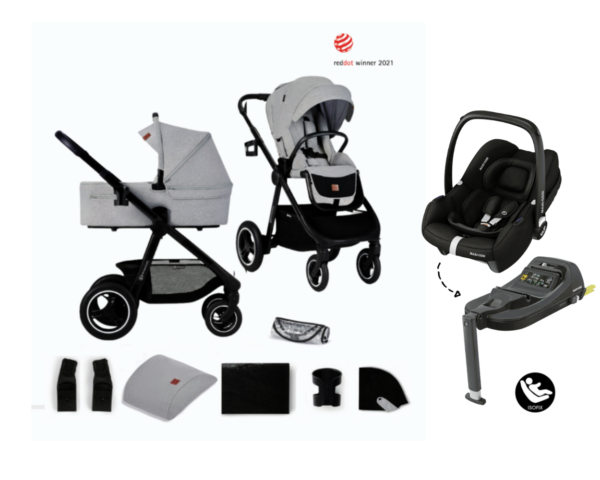 Kinderwagen Kinderkraft Everyday Light Grey met Autostoel Maxi-Cosi CabrioFix met Base - Afbeelding 1