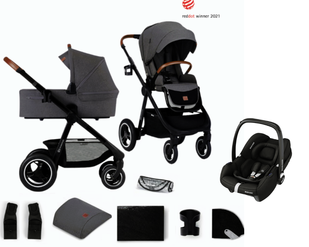 Kinderwagen Kinderkraft Everyday Dark Grey met Autostoel Maxi-Cosi CabrioFix I-Size Kinderwagen Kinderkraft Everyday Dark Grey met Autostoel Maxi-Cosi CabrioFix I-Size - Afbeelding 1