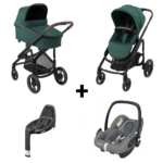 Kinderwagen Maxi-Cosi Plaza Plus Essential Green met Autostoel Maxi-Cosi Rock Essential Grey I-Size en Base