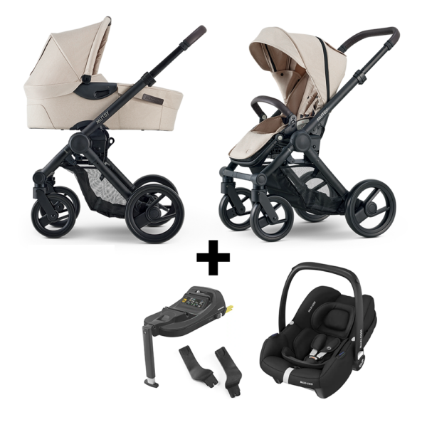 Kinderwagen Mutsy Evo Infinite Sand/Dark Brown + Autostoel Maxi-Cosi Cabriofix, Base&Adapterset - Afbeelding 1