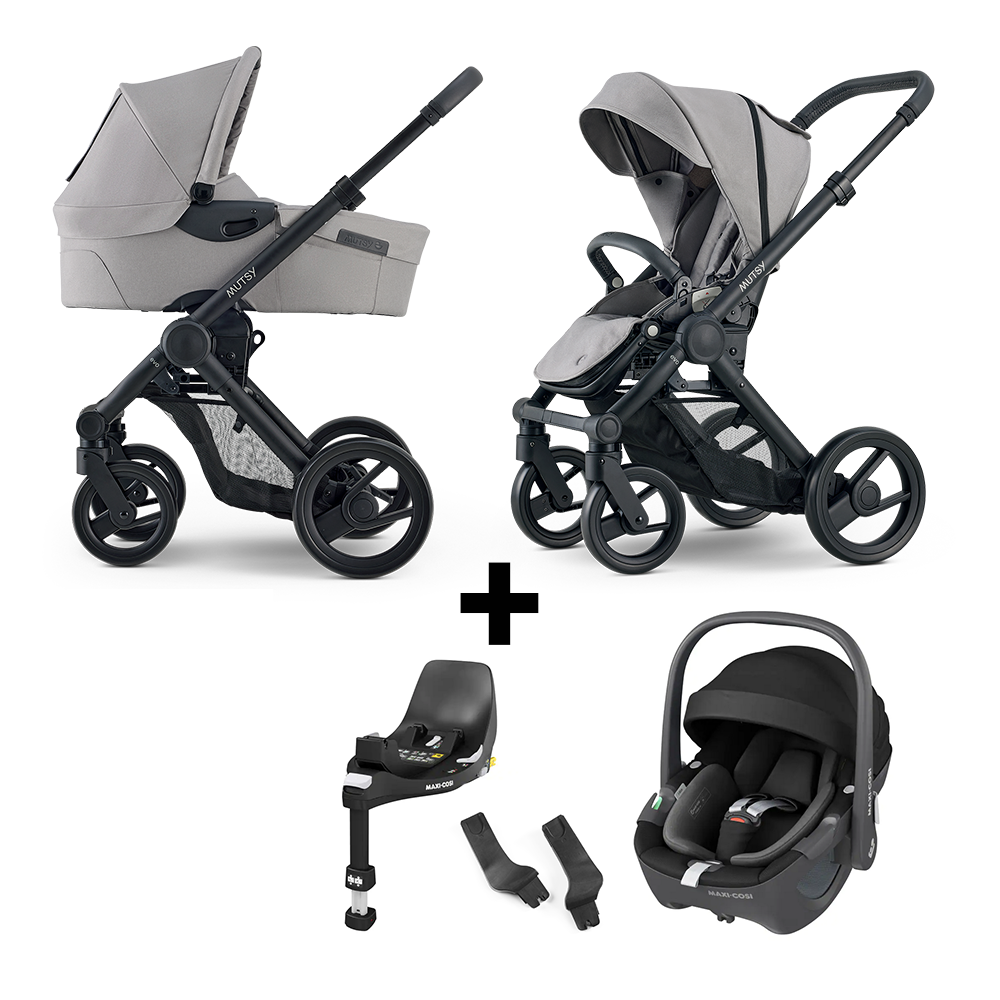 Kinderwagen Mutsy Evo Pebble Grey/Dark Grey + Autostoel Maxi-Cosi Pebble 360 Kinderwagen Mutsy Evo Pebble Grey/Dark Grey + Autostoel Maxi-Cosi Pebble 360, Base&Adapterset - Afbeelding 1