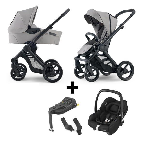 Kinderwagen Mutsy Evo Pebble Grey/Dark Grey + Autostoel Maxi-Cosi Cabriofix, Base&Adapterset - Afbeelding 1