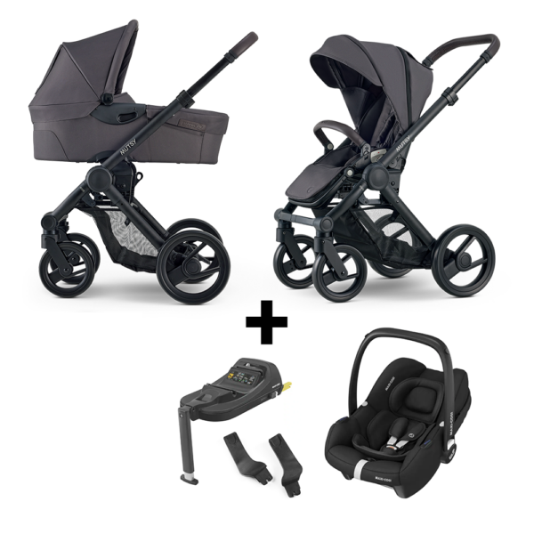 Kinderwagen Mutsy Evo Stone Grey/Dark Brown  + Autostoel Maxi-Cosi Cabriofix, Base&Adapterset - Afbeelding 1