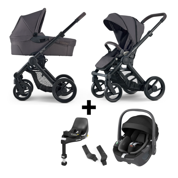 Kinderwagen Mutsy Evo Stone Grey/Dark Brown  + Autostoel Maxi-Cosi Pebble 360, Base&Adapterset - Afbeelding 1