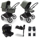 Kinderwagen Bugaboo Fox Cub Compleet Black/Forest Green + Autostoel Turtle Air + Wingbase + Adapters