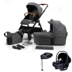 Kinderwagen Novi Baby® Neo Grey/Cognac Grip 3-in-1 + Autostoel Novi Baby Jewel&Base