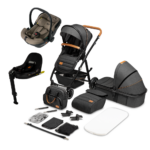 Kinderwagen Lionelo 4-in-1 Amber Grey Graphite + Autostoel Jacky Pro 360° Dark Taupe&Base