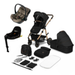 Kinderwagen Lionelo 4-in-1 Amber Onyx Black + Autostoel Jacky Pro 360° Dark Taupe&Base