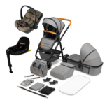 Kinderwagen Lionelo 4-in-1 Amber Stone Grey + Autostoel Jacky Pro 360° Dark Taupe&Base