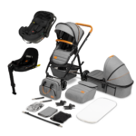 Kinderwagen Lionelo 4-in-1 Amber Stone Grey met Autostoel Novi Baby Jacky Pro 360&Base