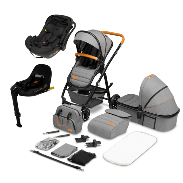 Kinderwagen Lionelo 4-in-1 Amber Stone Grey met Autostoel Novi Baby Jacky Pro 360&Base - Afbeelding 1