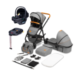 Kinderwagen Lionelo 4-in-1 Amber Stone Grey met Autostoel Novi Baby Jewel&Base