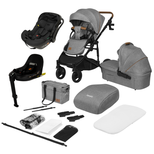 Kinderwagen Lionelo Mari Tour 4-in-1 Grey Stone met Autostoel Novi Baby Jacky Pro 360&Base - Afbeelding 1