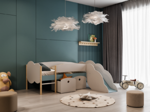 Kinderbed Longane Inclusief Glijbaan en Bedlades Wit/Blauw 90x200