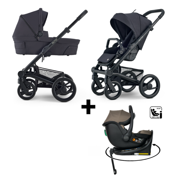 Set | Kinderwagen Mutsy NIO Black + Autostoel Jacky Pro 360° Dark Taupe&Base - Afbeelding 1