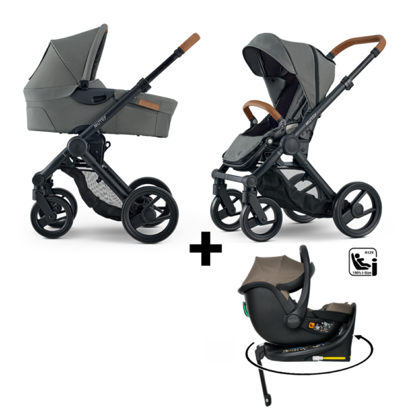 Set | Kinderwagen Mutsy Evo Discovery Moss/Cognac + Autostoel Jacky Pro 360° Dark Taupe&Base - Afbeelding 1