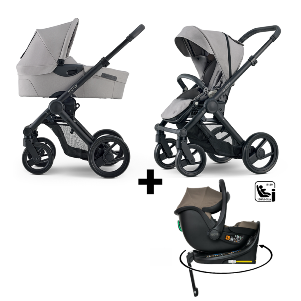 Set | Kinderwagen Mutsy Evo Pebble Grey/Dark Grey + Autostoel Jacky Pro 360° Dark Taupe&Base - Afbeelding 1