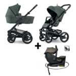 Set | Kinderwagen Mutsy NIO Pine Green /  Dark Brown + Autostoel Jacky Pro 360° Dark Taupe&Base