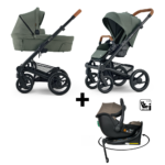 Set | Kinderwagen Mutsy NIO Sea Green / Cognac + Autostoel Jacky Pro 360° Dark Taupe&Base