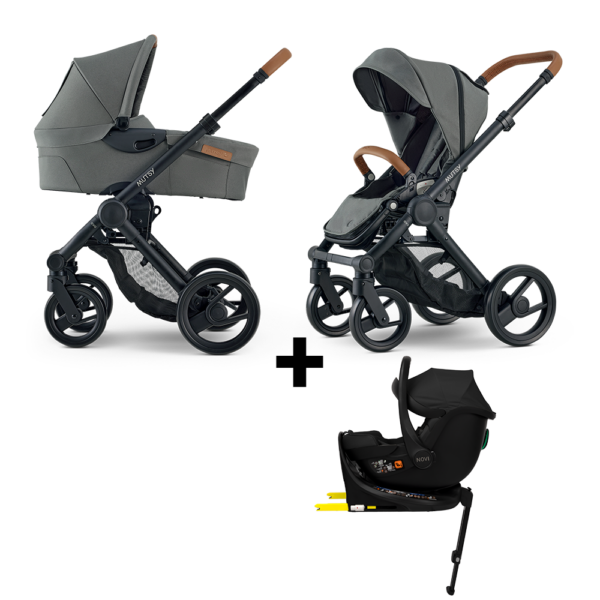 Set | Kinderwagen Mutsy Evo Discovery Moss/Cognac Met Autostoel Novi Baby® Jacky Pro En 360 Base - Afbeelding 1