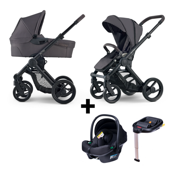Kinderwagen Mutsy Evo Stone Grey/Dark Brown  + Autostoel&Base Novi Baby Jewel - Afbeelding 1