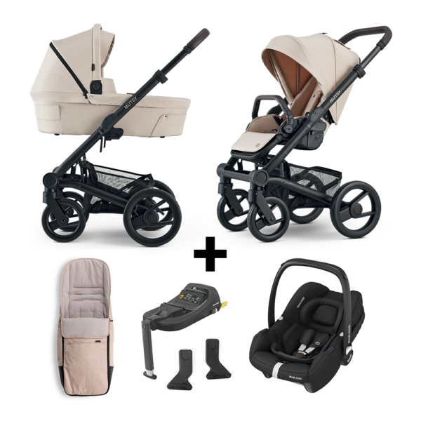 Kinderwagen Mutsy Nio Cosmic Sand/Dark Brown + Voetenzak, Autostoel Maxi-Cosi Cabriofix&Base&Adapterset - Afbeelding 1